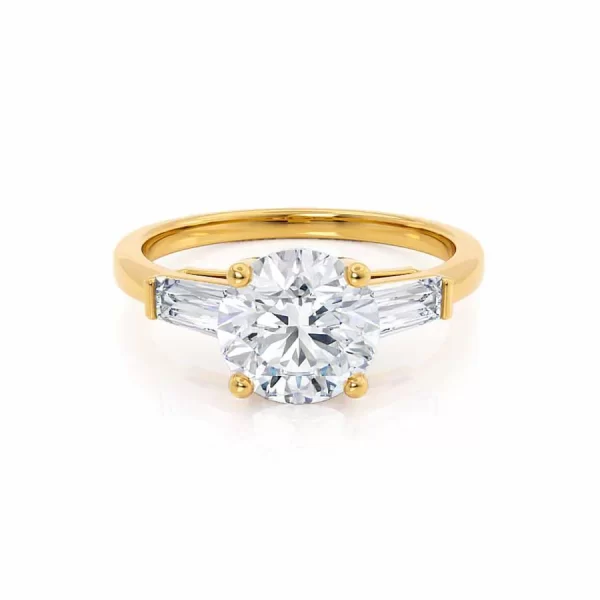 LOVETTA Round Moissanite & Diamond Baguette 18k Yellow Gold Trilogy