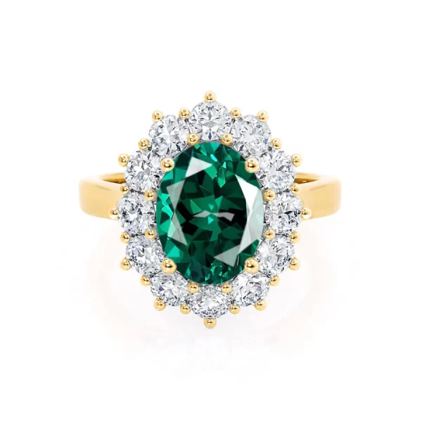 DIANA Chatham® Emerald & Lab Diamond 18k Yellow Gold Halo