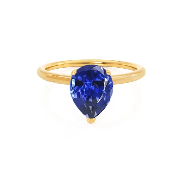 LULU Chatham® Pear Blue Sapphire 18k Yellow Gold Petite Solitaire Ring