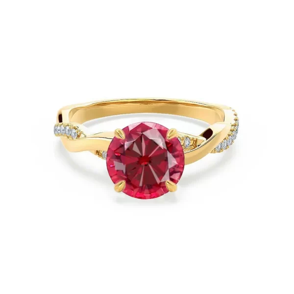 EDEN Chatham® Round Ruby & Diamond 18k Yellow Gold Vine Ring