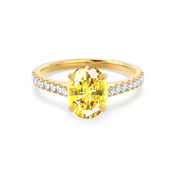 VIOLA Chatham® Yellow Sapphire Oval & Diamond 18k Yellow Gold Shoulder Set Ring