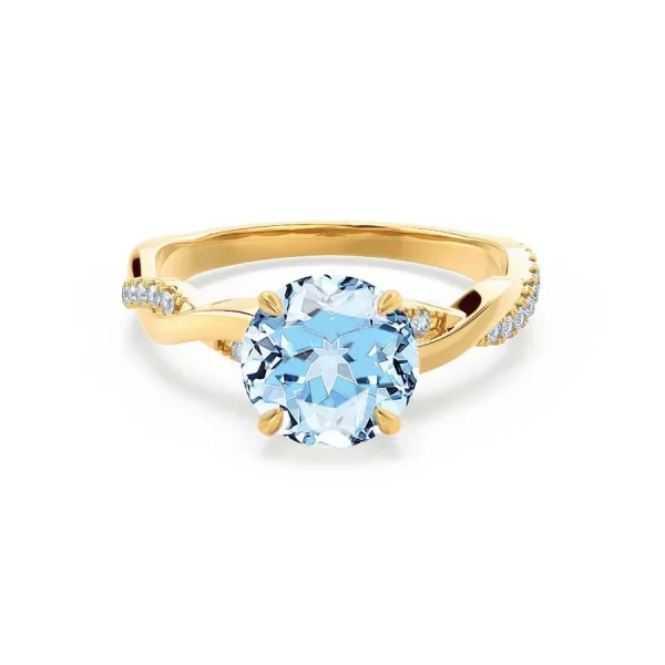 EDEN Chatham® Round Aqua Spinel & Diamond 18k Yellow Gold Vine Ring