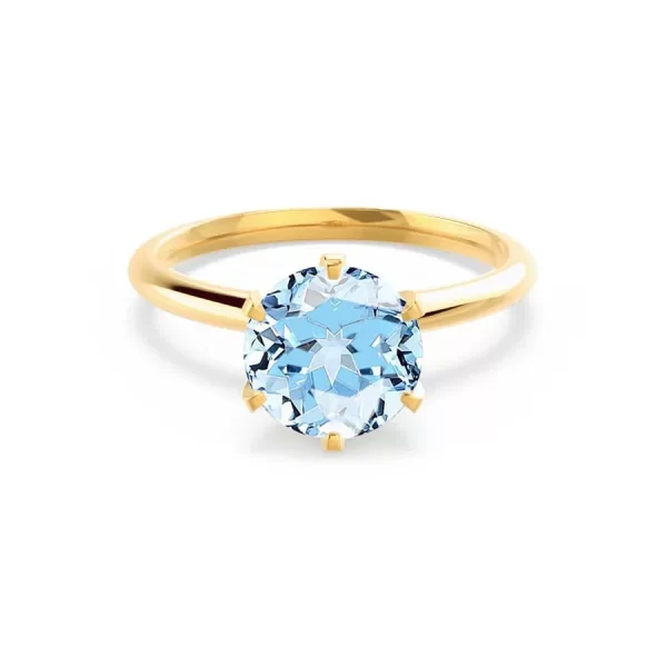 LILLIE Chatham® Aqua Spinel 18k Yellow Gold 6 Prong Knife Edge Solitaire Ring