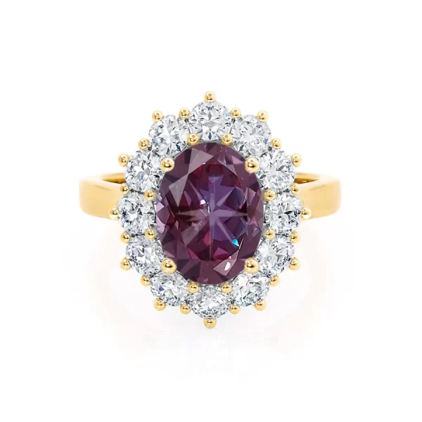 DIANA Chatham® Alexandrite & Lab Diamond 18k Yellow Gold Halo