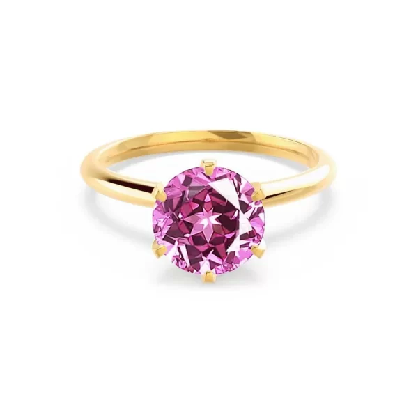 LILLIE Chatham® Pink Sapphire 18k Yellow Gold 6 Prong Knife Edge Solitaire Ring