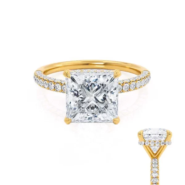 COCO Princess Moissanite & Diamond 18k Yellow Gold Hidden Halo Triple Pavé Shoulder Set