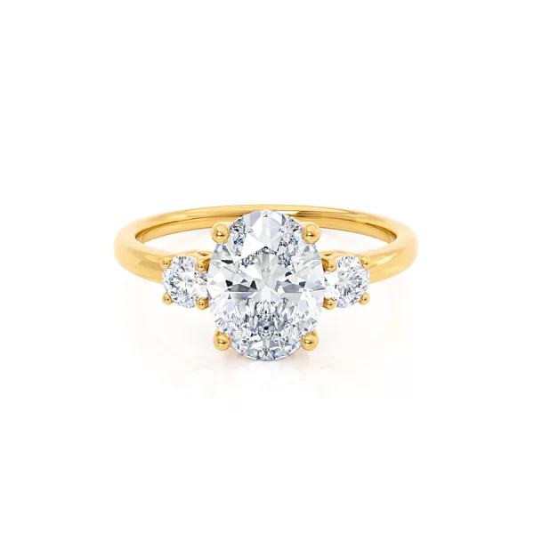 LOUELLA Moissanite Oval Petite Trilogy Engagement Ring 18k Yellow Gold